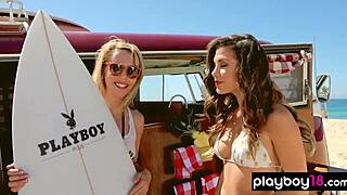 Nude surfer behind the scenes on the beach