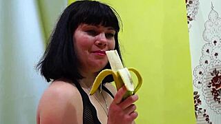 Extreme Anal Play with Banana and Bottle in Juicy Brunette Ass.