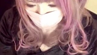 Cat-eared crossdresser streams solo anal play