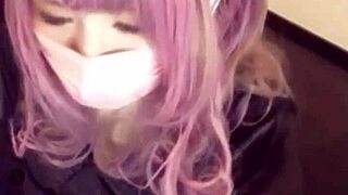 Cat-eared crossdresser streams solo anal play