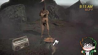 In the forest, a lumberjack strips during the Logjam 12 Days of Yaoi season 2 episode 9.