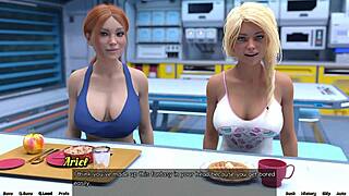 Big tits and a fat ass get a handjob in space