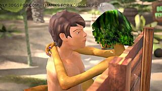 oily babe gets pussy pounded at beach in 3d