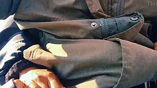 naughty hotwife jerked off on the road till cum almost caught