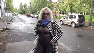 nylon milf with big boobs in sexy transparent walk?