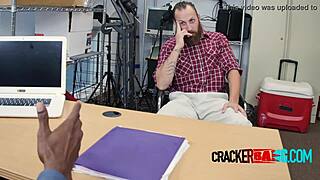 muscled white bear gets pounded by huge black cock in hidden cam casting