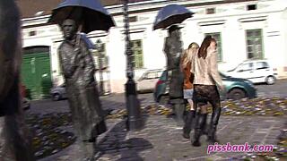 Extreme public pussy squirting and peeing outdoors in detail