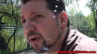 This busty submissive is tied up and pleasures her master's hard cock roughly