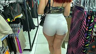 Maid goes wild in store dressing room with me!