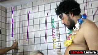 After Carnival Ball, Wife Gets Fucked By Three Guys In Orgy!