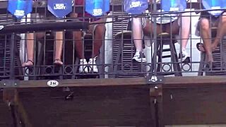 Helena Price flashes upskirt pussy at Fantasy Fest crowd