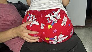 Innocent stepdaughter sits on stepdad's lap while he enjoys her ass