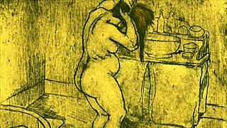 in vintage times, erotic drawings of cartoon characters engage in sensual acts, blending antique styles with anime hentai.