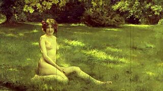 in vintage times, erotic drawings of cartoon characters engage in sensual acts, blending antique styles with anime hentai.