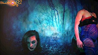 giving demon head in costume