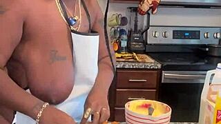 making banana pudding with my curvy ebony friend for fun