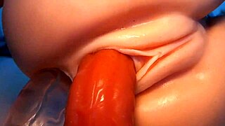 Anime fuck doll gets both holes penetrated with toys and blowjob.