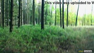 Shy Russian teen blows in German forest setting.