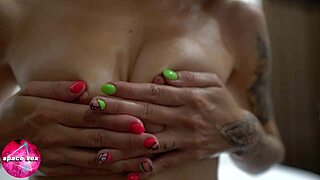 Girl Plays with Her Titties - Closeup