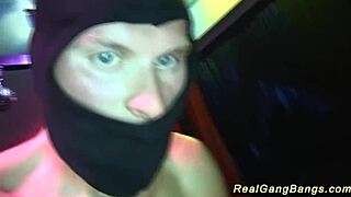 Hot black and white chicks in real gangbang orgy!