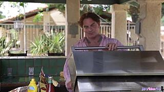 Gorgeous babe blows cock and balls with perky big tits 😘