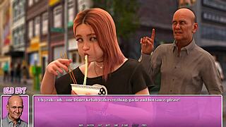 Petite redhead enjoys ramen while exploring summer in the city vibes