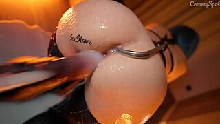 Tied and creampied submissive girl bdsm training with an anal hook