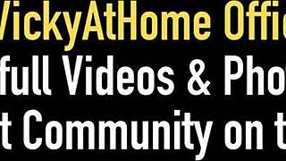 Big-assed Vicky Vette strips by the pool for solo clit play