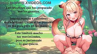 ladyboy in crossdressing gives joi in spanish to sexual slaves transforming into puppy with assfucking