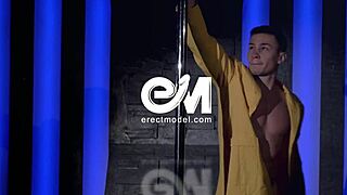 Sexy gay strip tease with hot young 18+ guy dancing on the pole.