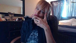 sandi smokes three brown cork cigarettes