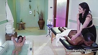interracial threesome with sensual spa pussy massage