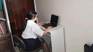 Naughty Secretary in Miniskirt Seduces Boss for Cum in Mouth Action