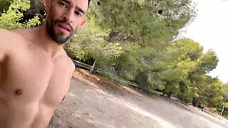 Big Cock Stud Jerks Off On Public Trail For Cumshot