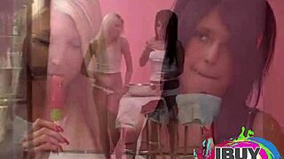 Amateur babes with natural tits in a popsicle licking photoshoot