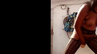 masked ebony fucked herself with a big dildo while standing outside of her house part 2