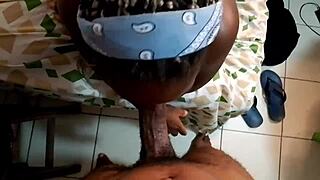 Ebony queen deepthroats big cock in lingerie fucking scene