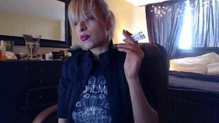 sandi smokes three brown cork cigarettes