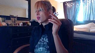 sandi smokes three brown cork cigarettes