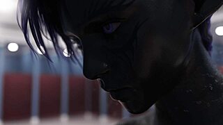 Dark Alien Babe Finger Masturbates Lesbian In Shower