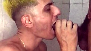 teen sucks big black cock at gloryhole