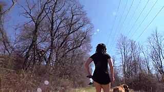 wife in minidress exhibitionist with anal plug tail