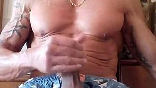 Stroking my thick cock for a massive cum release