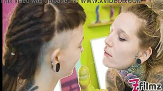 Alternative girl interacts with shy teen in intimate setting