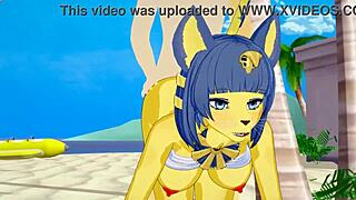 ankha from animal crossing banged hard on beach