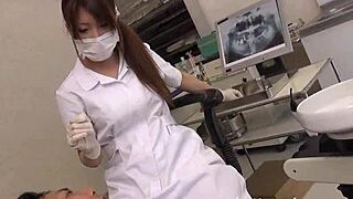In the dentist office, her big tits accidentally spill out while working, leading to some naughty fun