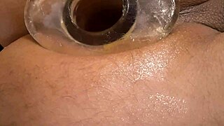 close up view of anal tunnel with vibrator