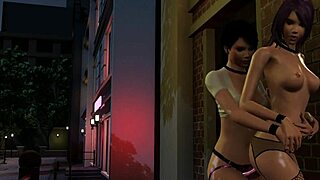 brunette fingers pussy outdoor in anime lesbian hentai scene