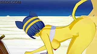ankha from animal crossing banged hard on beach