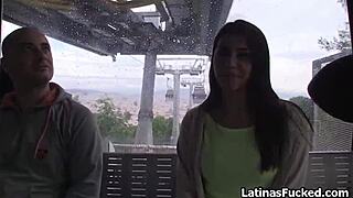 Cable car quickie with spicy Italian big tit babe in public outdoor hardcore scene